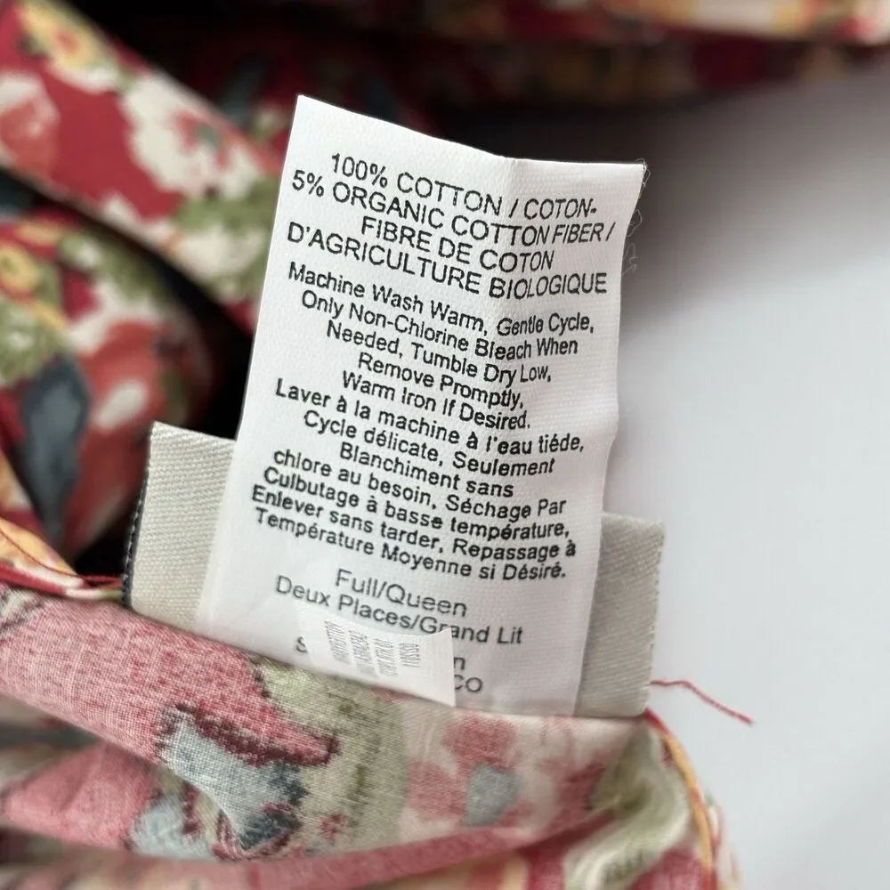 Pottery Barn Red Multi Floral Full Queen Duvet Cover Cotton Traditional Button